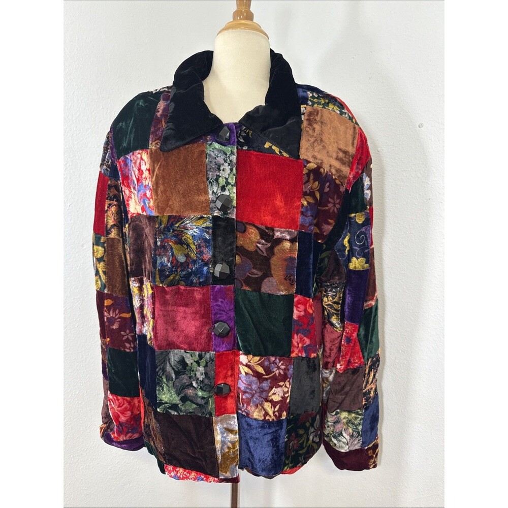Upcycled Jacket Womens XXL Mixed Patched Velvet Boho Art Psychedellic‎ Abstract